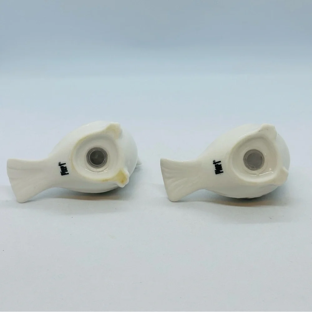 Pier1 Imports White Love Birds Salt and Pepper Shakers Porcelain Embossed Design